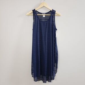 Jordan Taylor Medium Navy Blue Sheer Striped Sleeveless Swim Coverup NWT